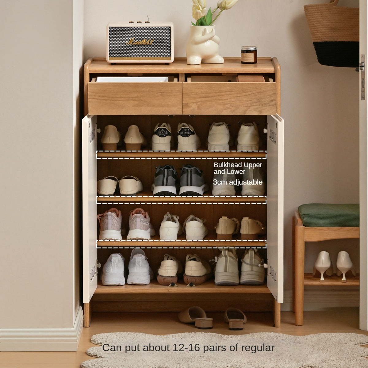 Beech Solid Wood Multi-Colored Shoe Cabinet