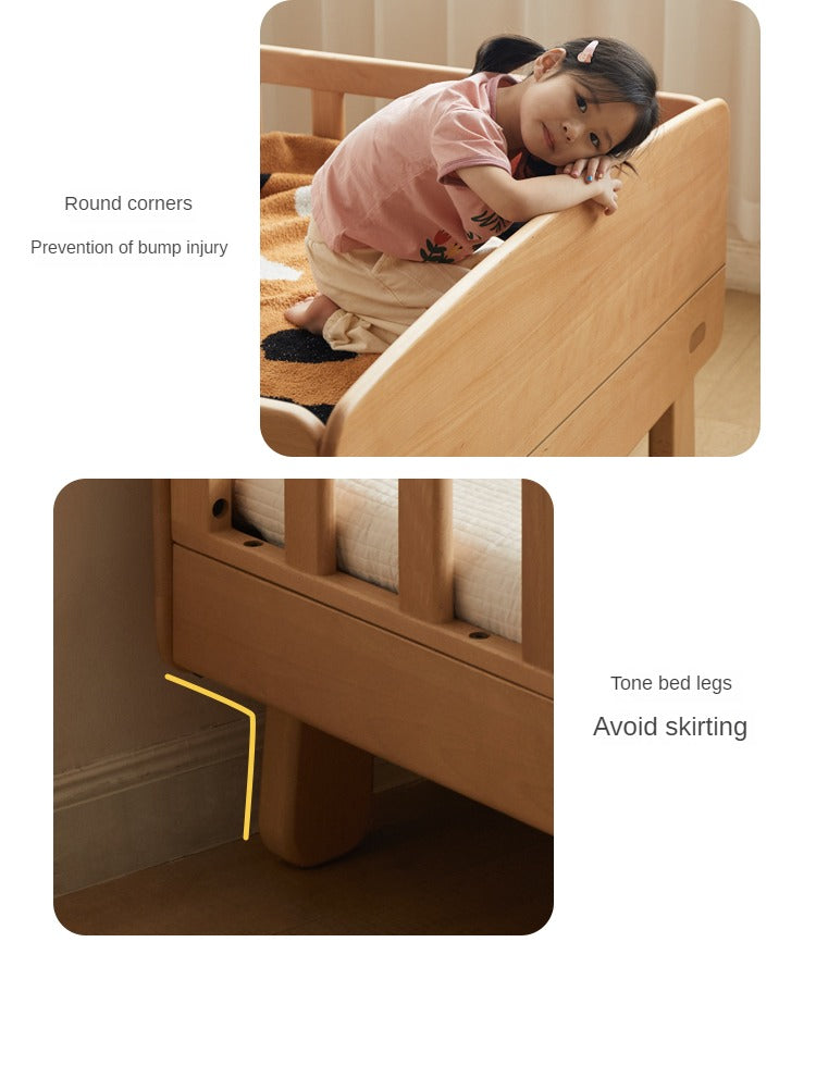 Beech solid wood children's guardrail bed with light