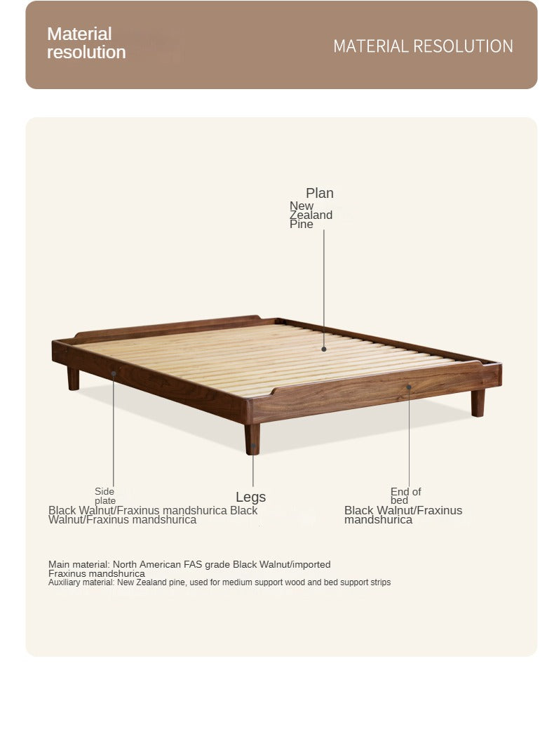 Black Walnut, Ash Solid Wood Platform Bed, Headboard-Free Bed