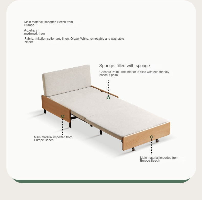 Beech Solid Wood Sofa Ull Out Retractable Single Bed