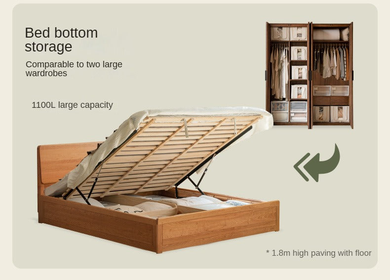 Cherry Solid Wood Box Storage Bed