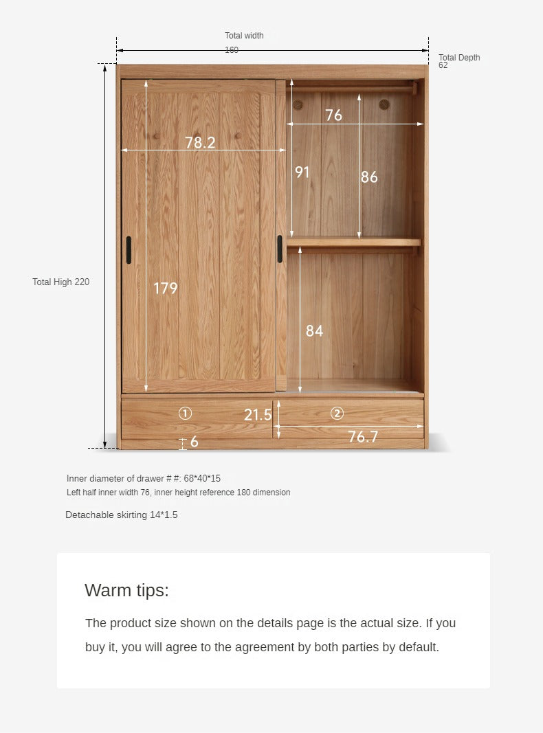 Oak Solid Wood Wardrobe Sliding Door Modern Simple