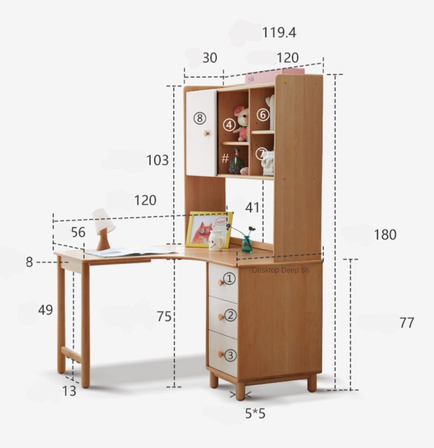 Beech solid wood combination children's desk, study table