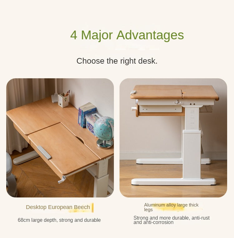 Beech Solid Wood Hand Crank Lift Children's Study Table