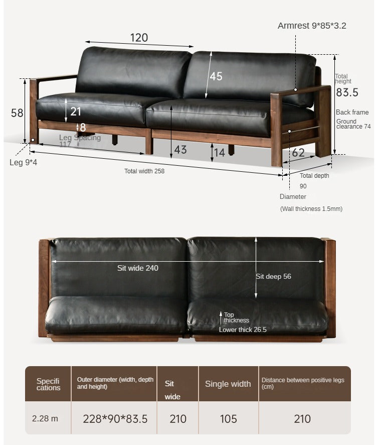 Black walnut solid wood Fabric Modern Straight Sofa