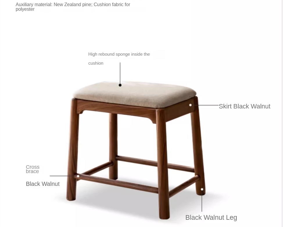 Black Walnut, Oak Solid Wood Retro Soft Makeup Stool