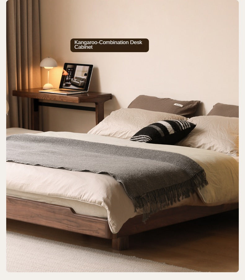 Black walnut solid wood platform bed, headboard-free suspended bed