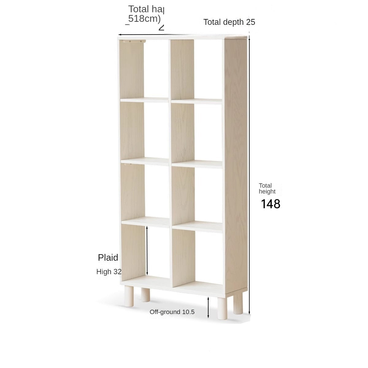Oak solid wood bookshelf wall-mounted bookcase white cream style "