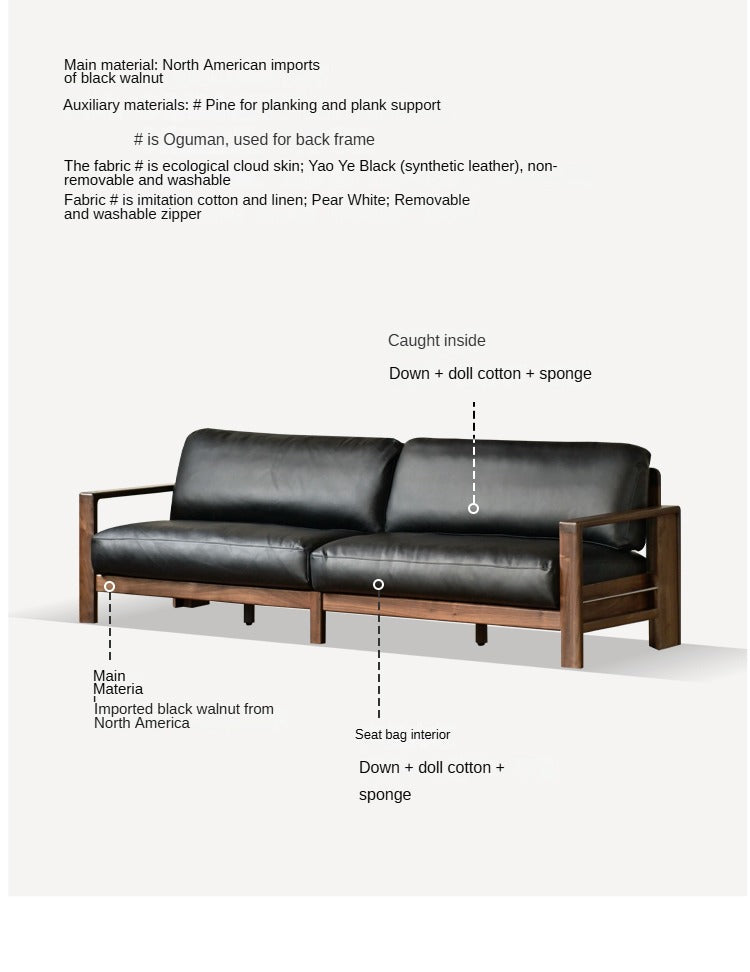 Black walnut solid wood Fabric Modern Straight Sofa