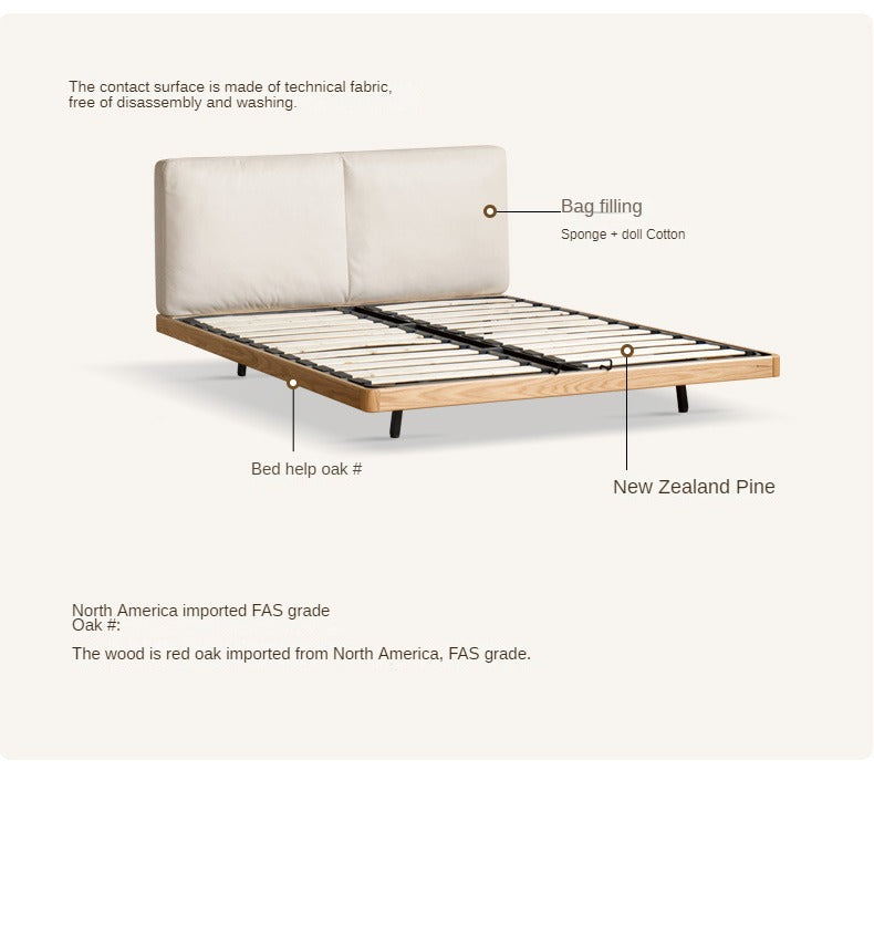 Oak solid wood Technology Fabric suspended bed soft bed with light.