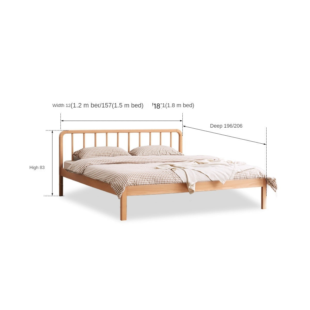 European Beech Solid Wood Bed Modern Simple "