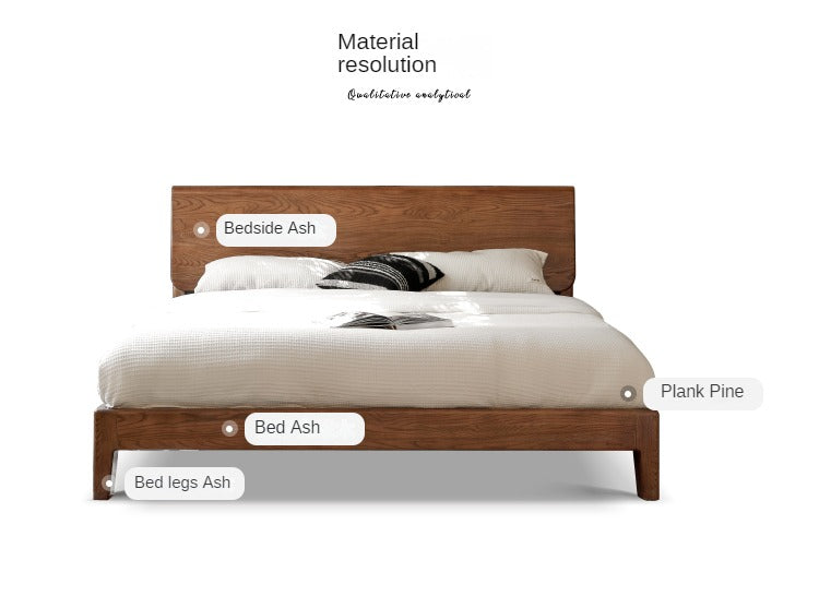 Ash, Oak solid wood bed Nordic modern simple bed<