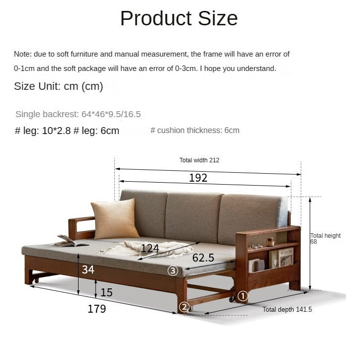 Oak, Beech folding multi-functional storage sofa bed