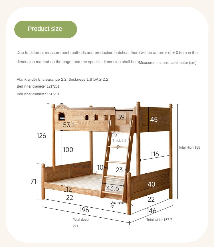 Oak Solid Wood Children's Bunk Bed.