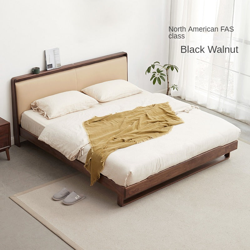 Ash solid wood leather soft bed simple modern<