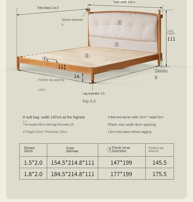 Cherry solid wood soft retro bed<