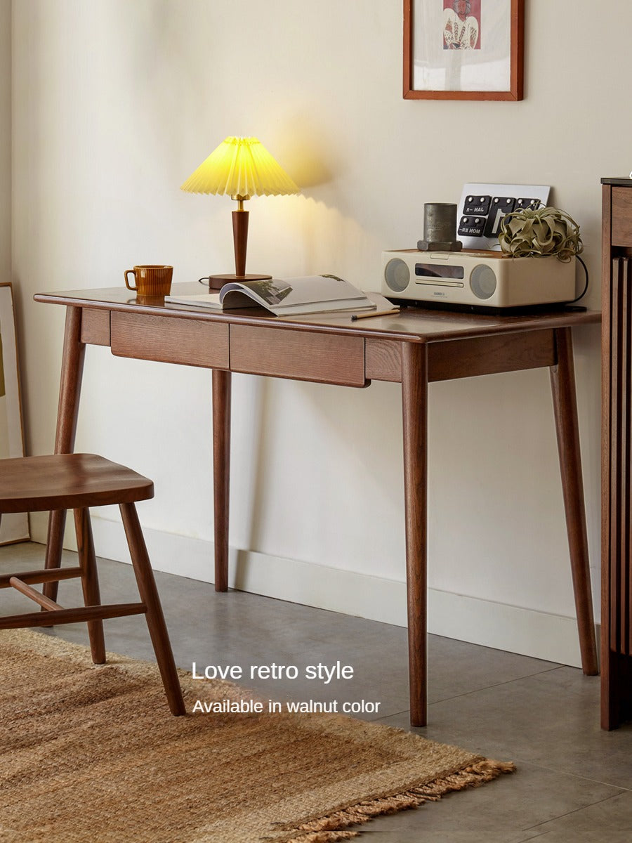 Oak Solid Wood Office Desk Spindle-Shaped Slanted Legs