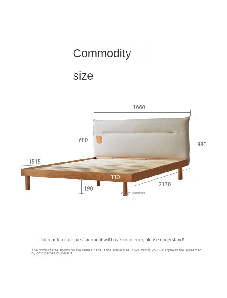 Oak Solid Wood Fabric Nordic Bed