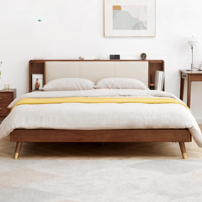 Black walnut solid wood light luxury luminous storage bed"