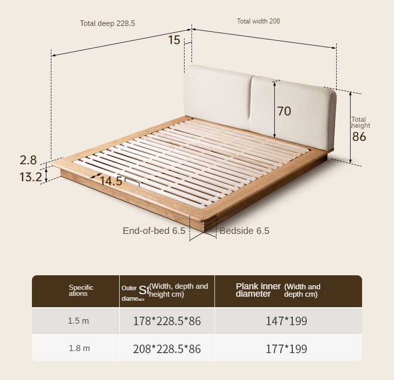 Oak solid wood Technology Fabric Soft Bed floating platform bed