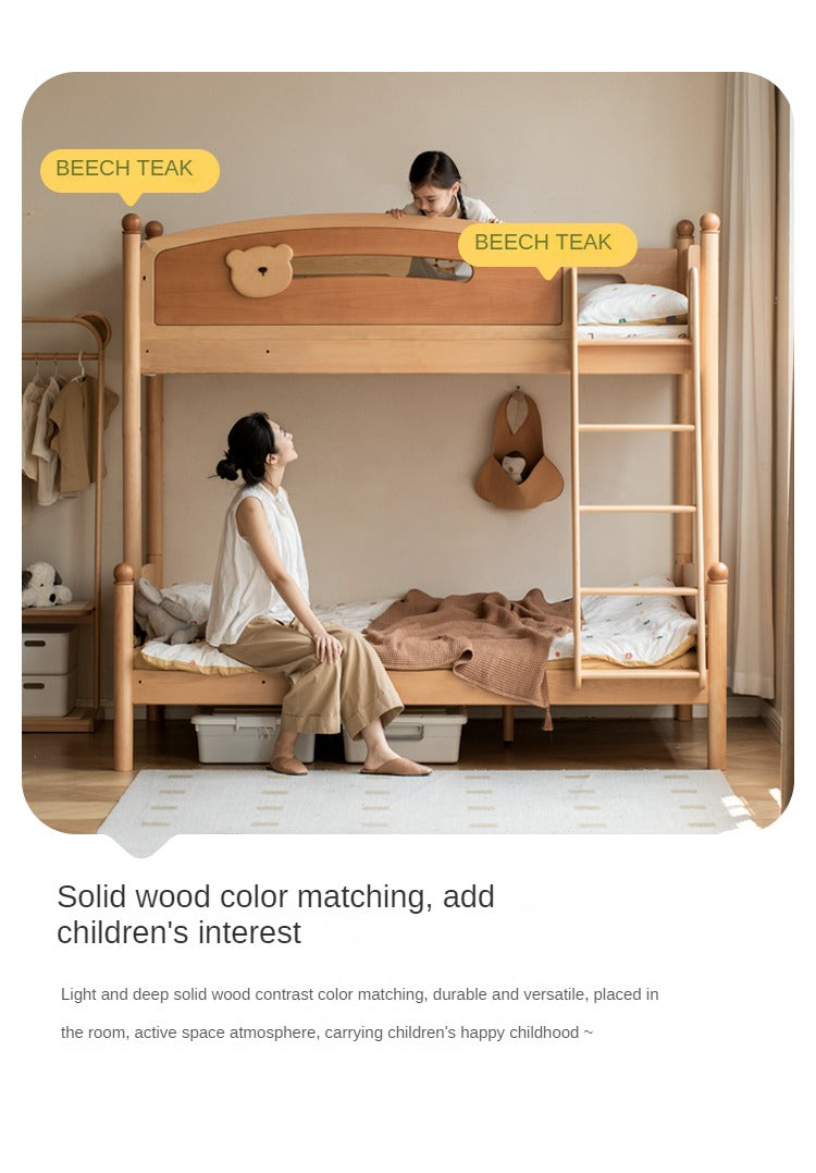 Beech solid wood children's bunk bed.