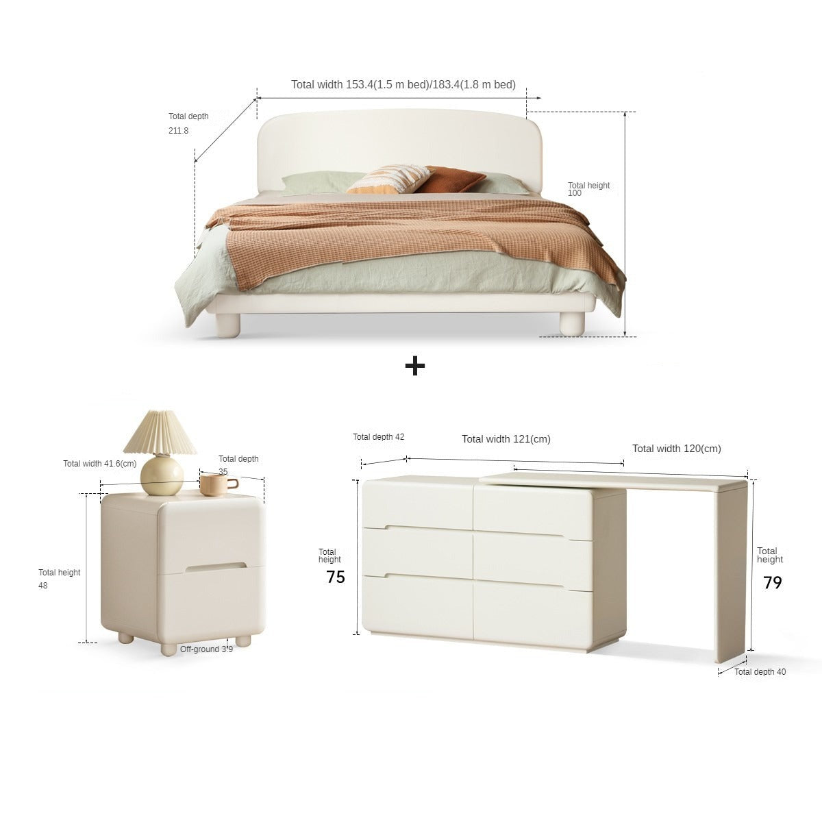 Poplar solid wood French cream style bed_)
