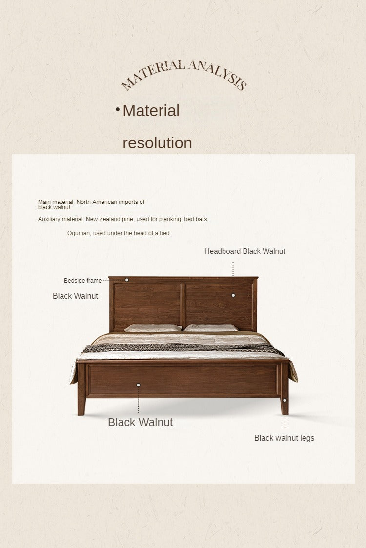 Black walnut solid wood American retro bed<