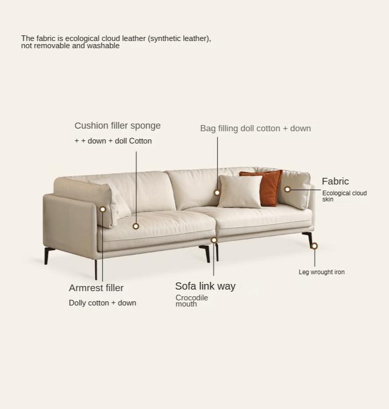 Fabric Straight Italian Down Sofa Cream Style