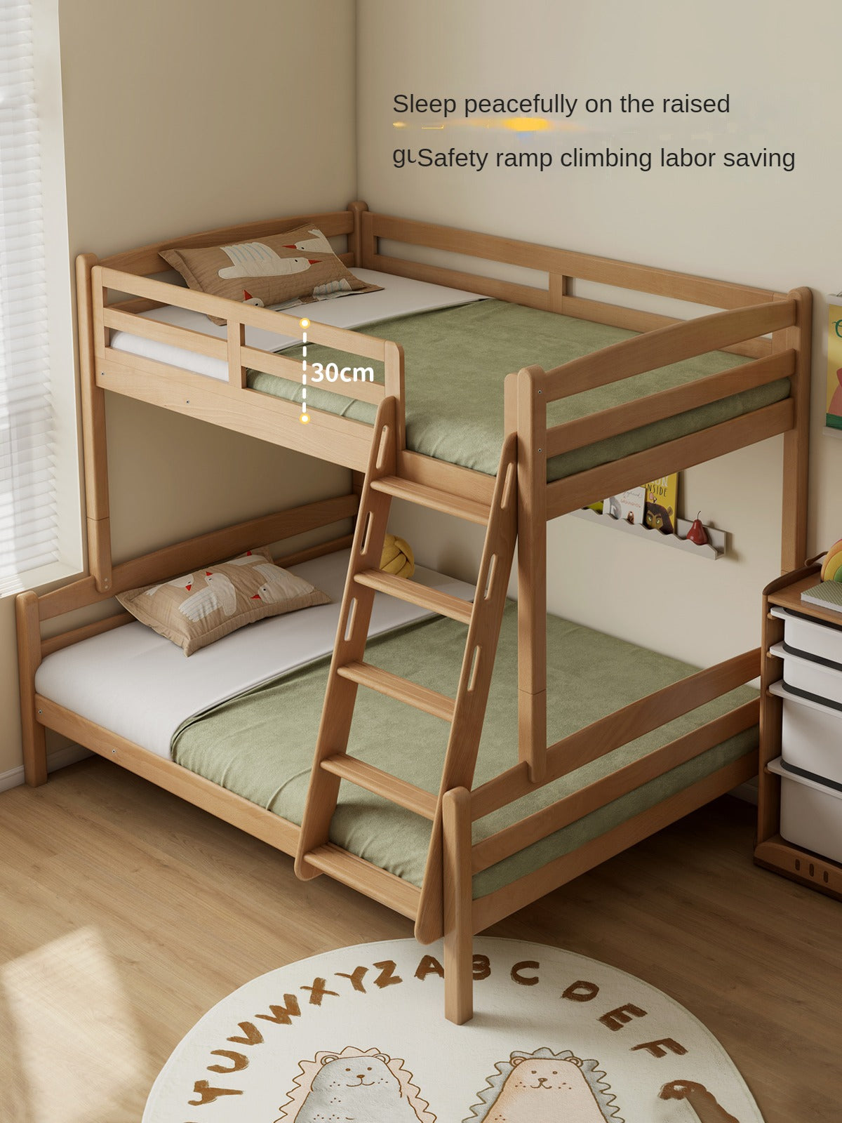 Beech, Birch solid wood children's bunk bed white detachable bed.