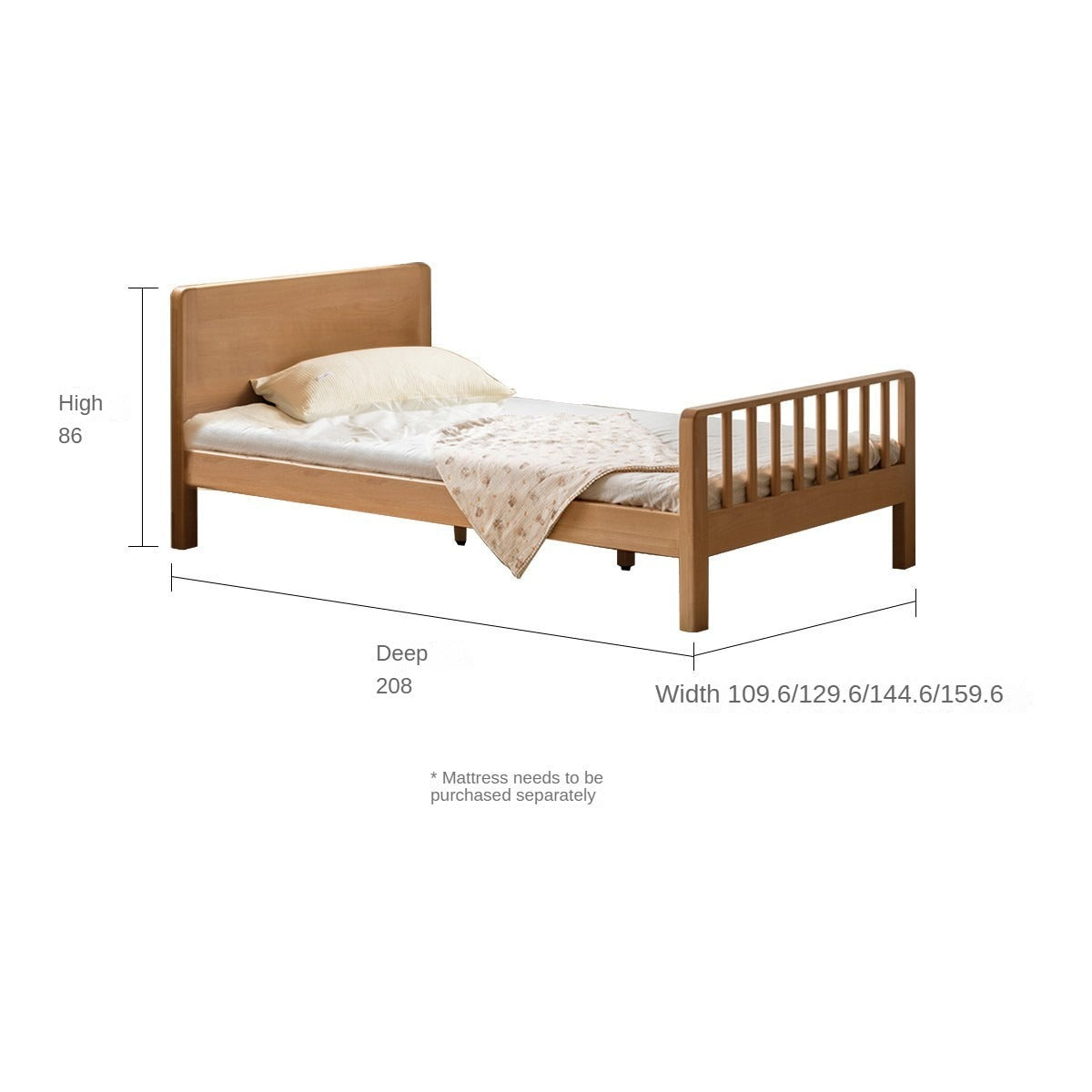 Beech Solid Wood Children's Bed for Boys and Girls Spliced Bed with Guardrail_.