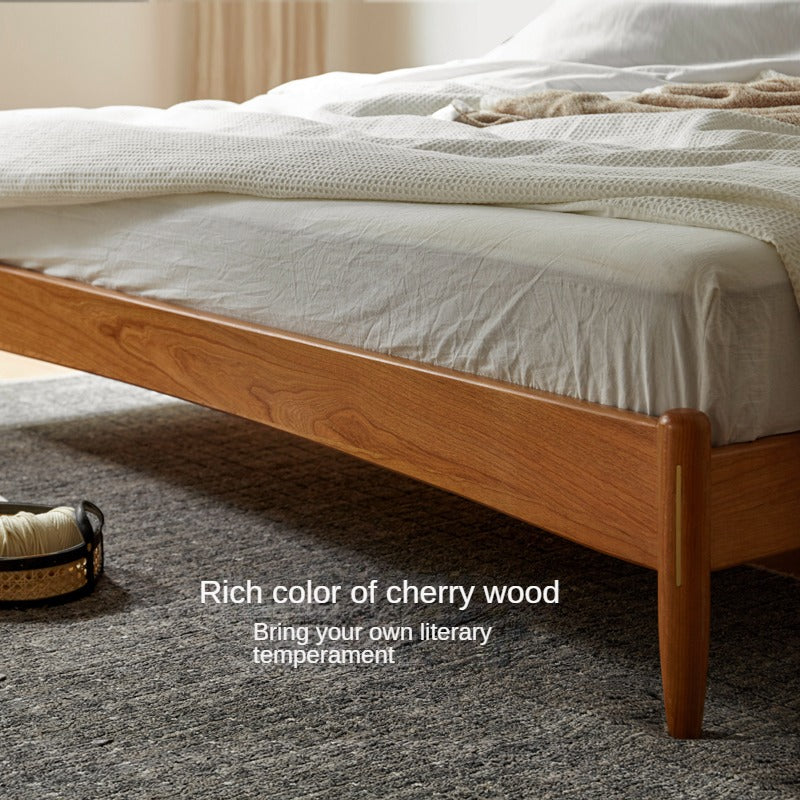 Cherry solid wood technology cloth soft back bed retro style<