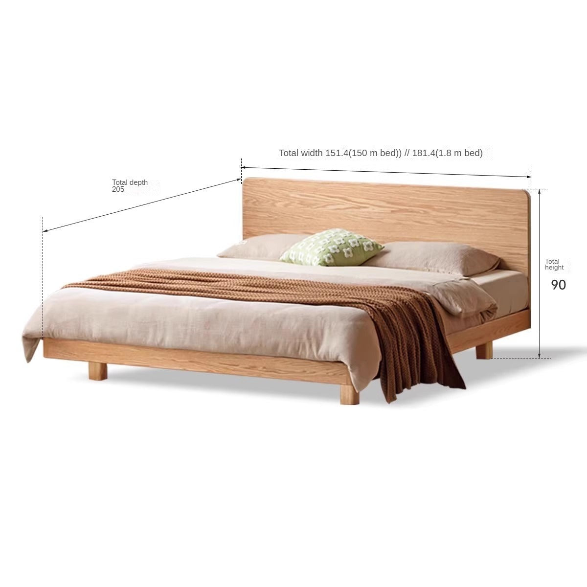 Oak Solid Wood Suspension Bed Large Board "