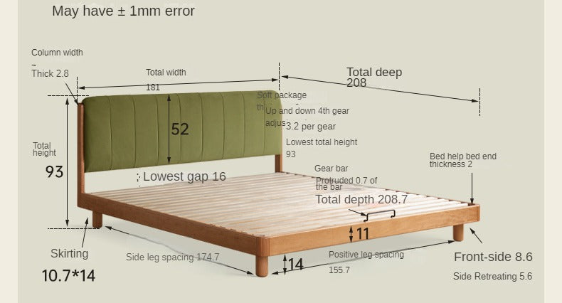 Cherry Solid Wood fabric Soft Bed<