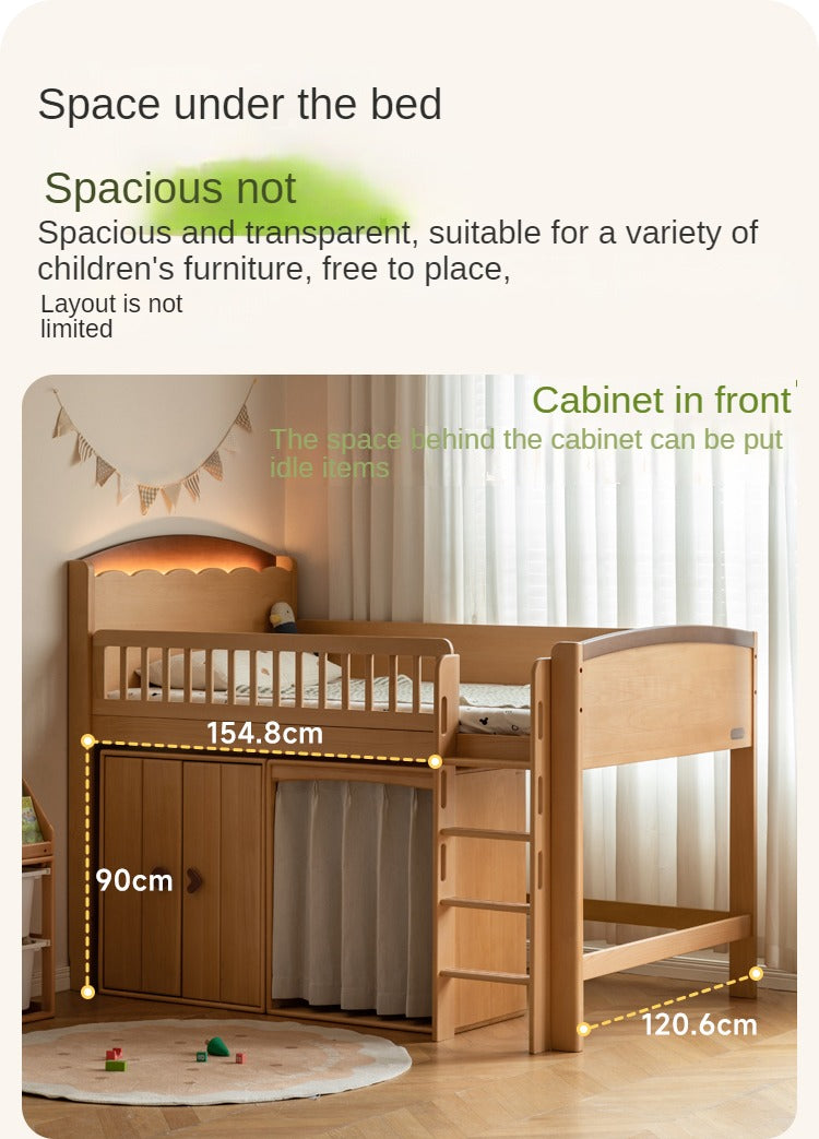 Beech Solid Wood Children's with Light Guardrail Bed