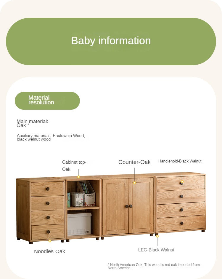 Oak solid wood Nordic modern children's chest of drawers