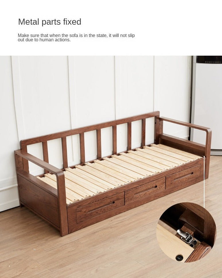Oak solid wood sofa bed new style foldable storage sofa retractable bed