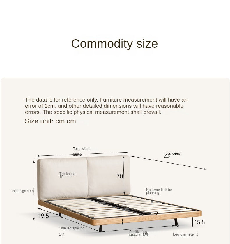 Oak solid wood Technology Fabric suspended bed soft bed with light.