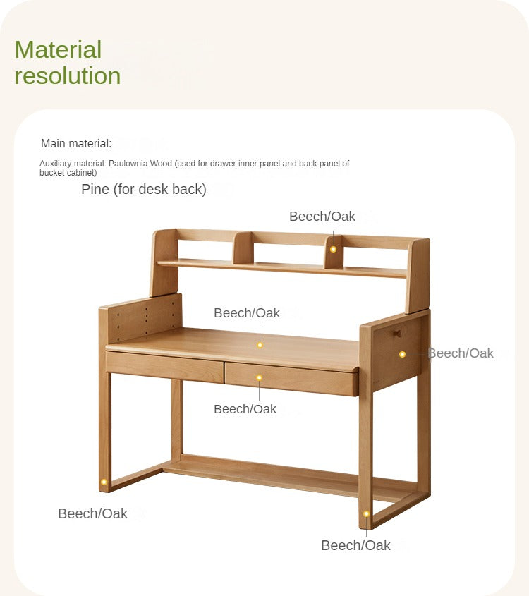 Beech, Oak Solid Wood Children's Desk