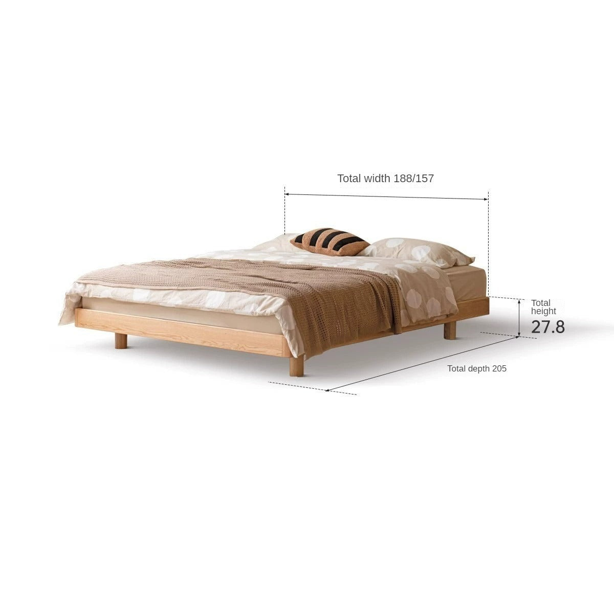 Oak Cherry solid wood Top Grain Leather, Technical cloth bed modern tatami_)