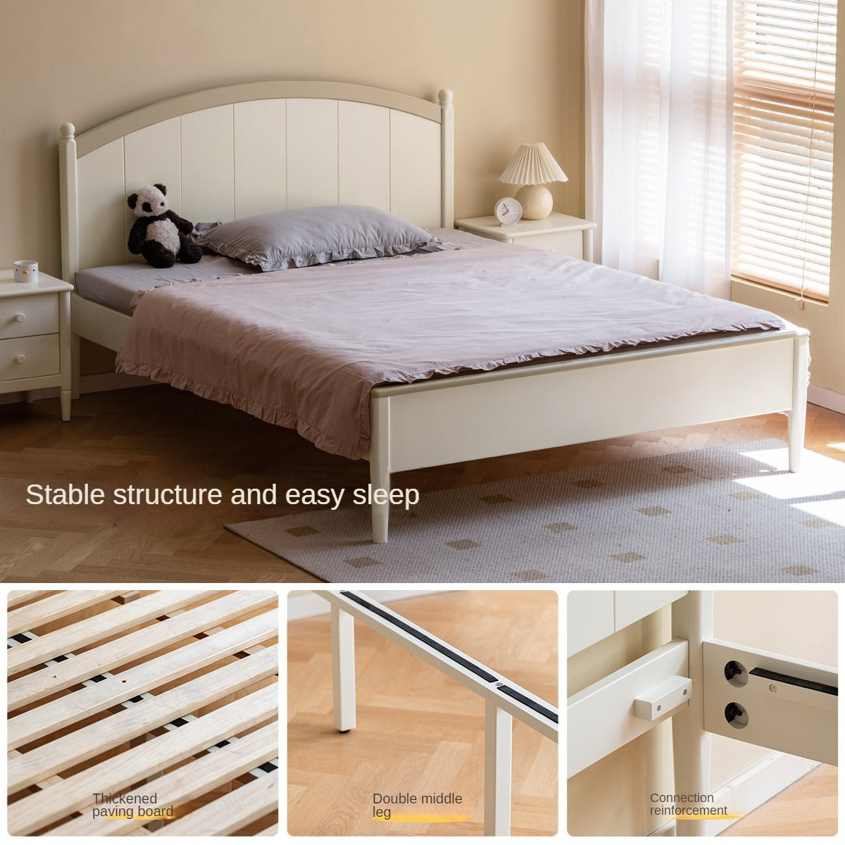 Poplar Solid Wood Children's Bed White Cream Style)