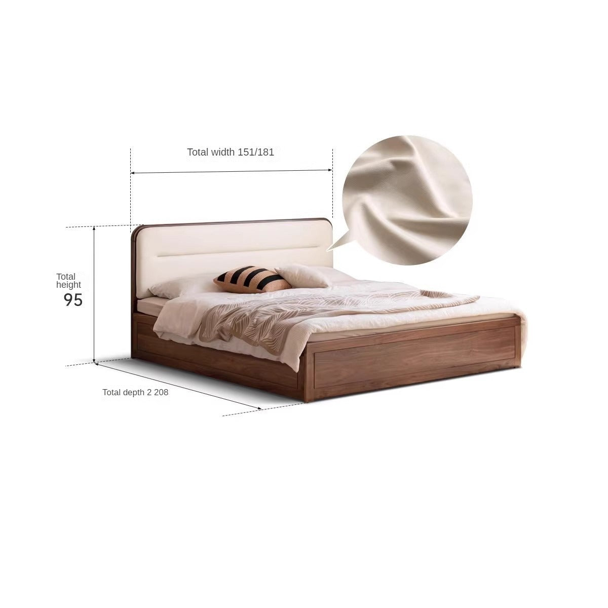 Black walnut solid wood storage box bed technology cloth soft back"