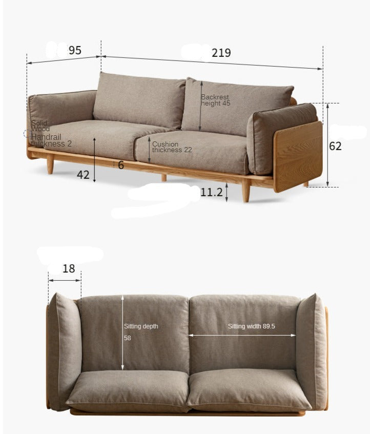 Oak solis wood sofa Genuine Leather , fabric+