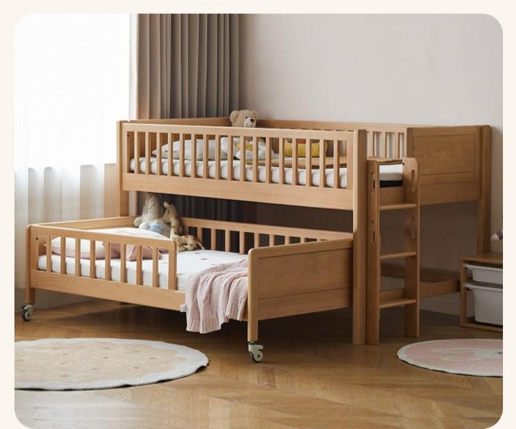 Beech Solid Wood Mother and Child Trolley Bunk Bed