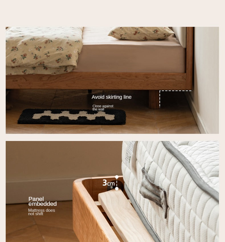 Cherry Solid Wood Technology Fabric Soft  Minimalist Log Suspended Bed_)