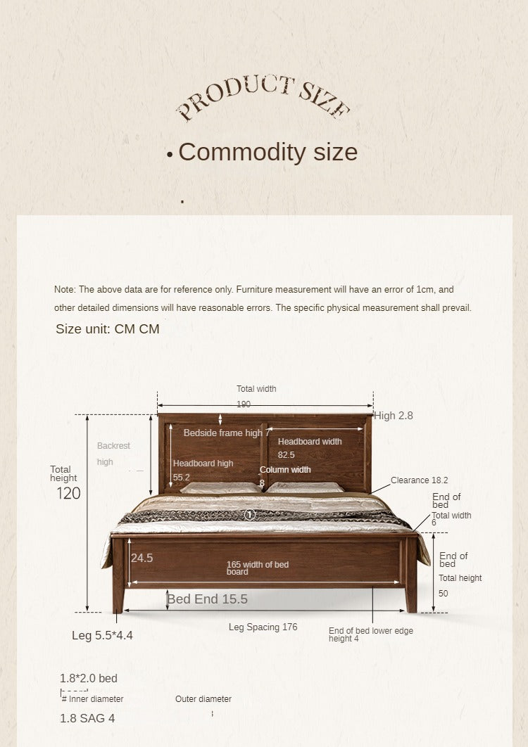 Black walnut solid wood American retro bed<