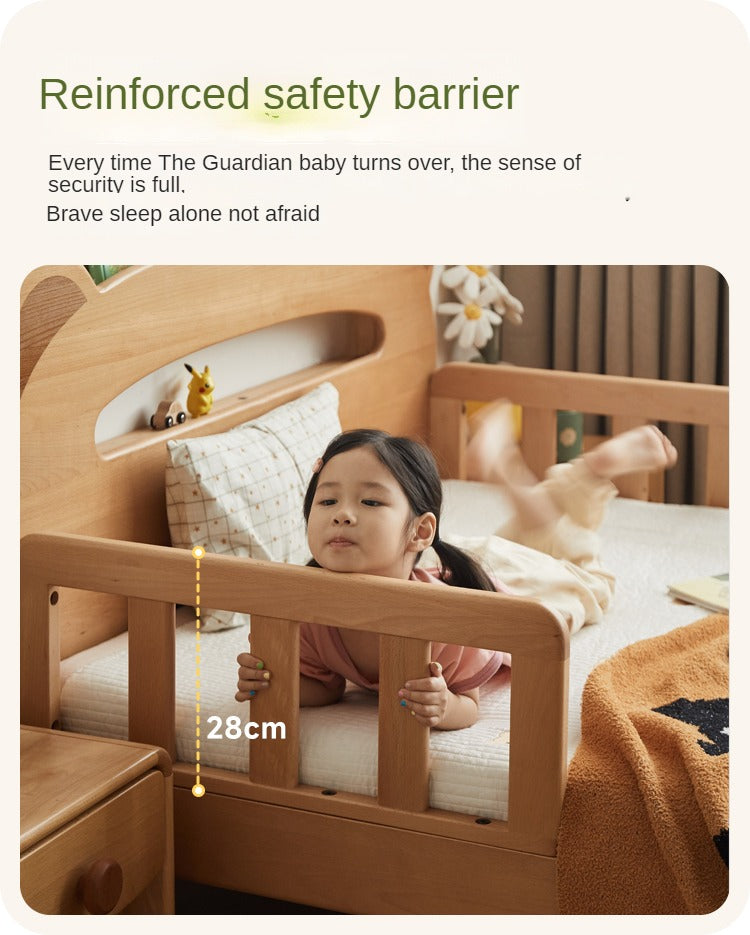 Beech solid wood children's guardrail bed with light