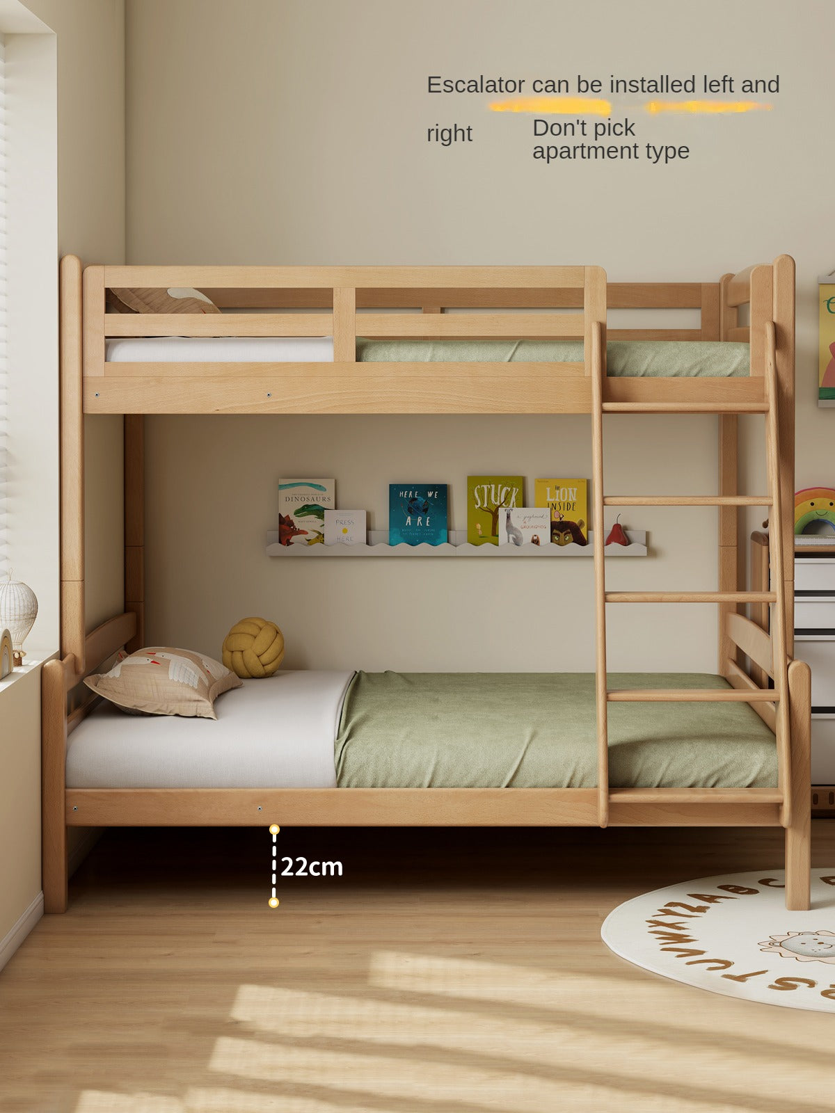 Beech, Birch solid wood children's bunk bed white detachable bed.