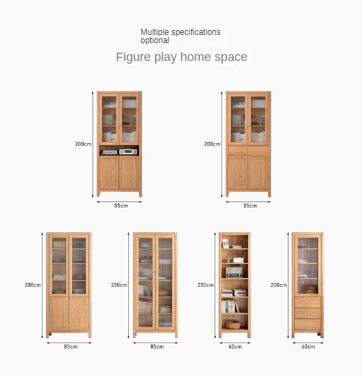 Oak Solid Wood Bookcase With Glass Door