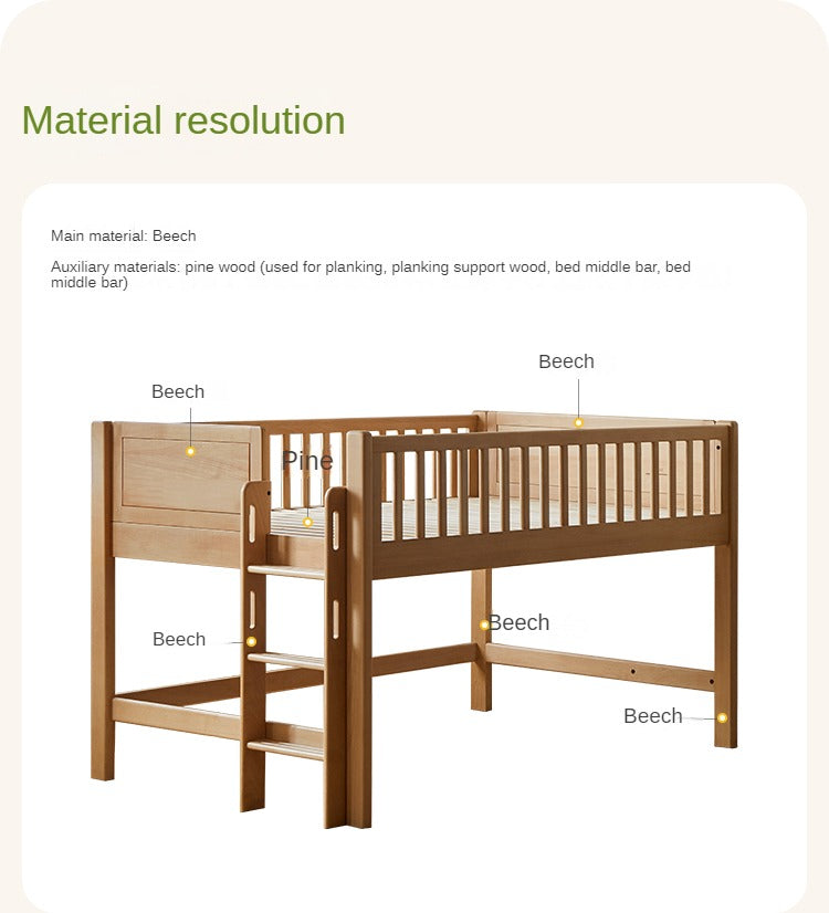 Beech Solid Wood Mother and Child Trolley Bunk Bed