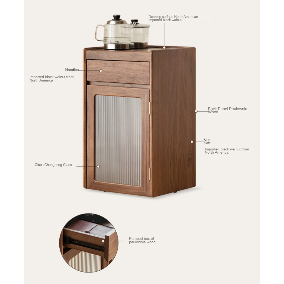 Black Walnut Solid Wood Tea Cabinet Kettle Integrated Side Cabinet